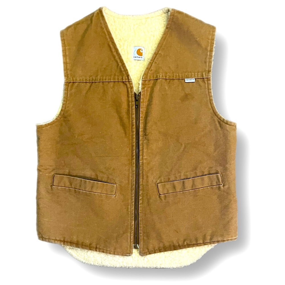 COPY - Cathartt ‘70s Tan Canvas Sherpa fleece lined duck hunting vest M (union …
